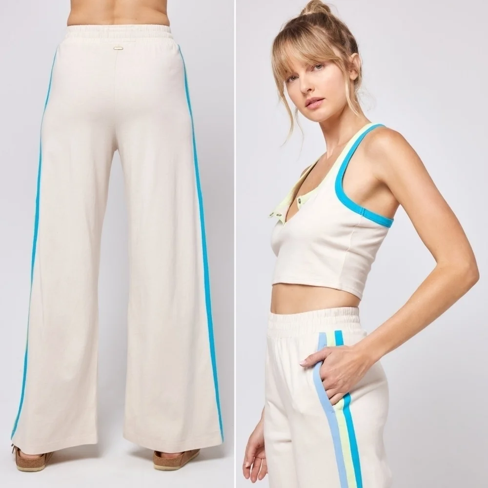 L*SPACE // soft jersey hi waist wide leg side stripe side snap activewear pants